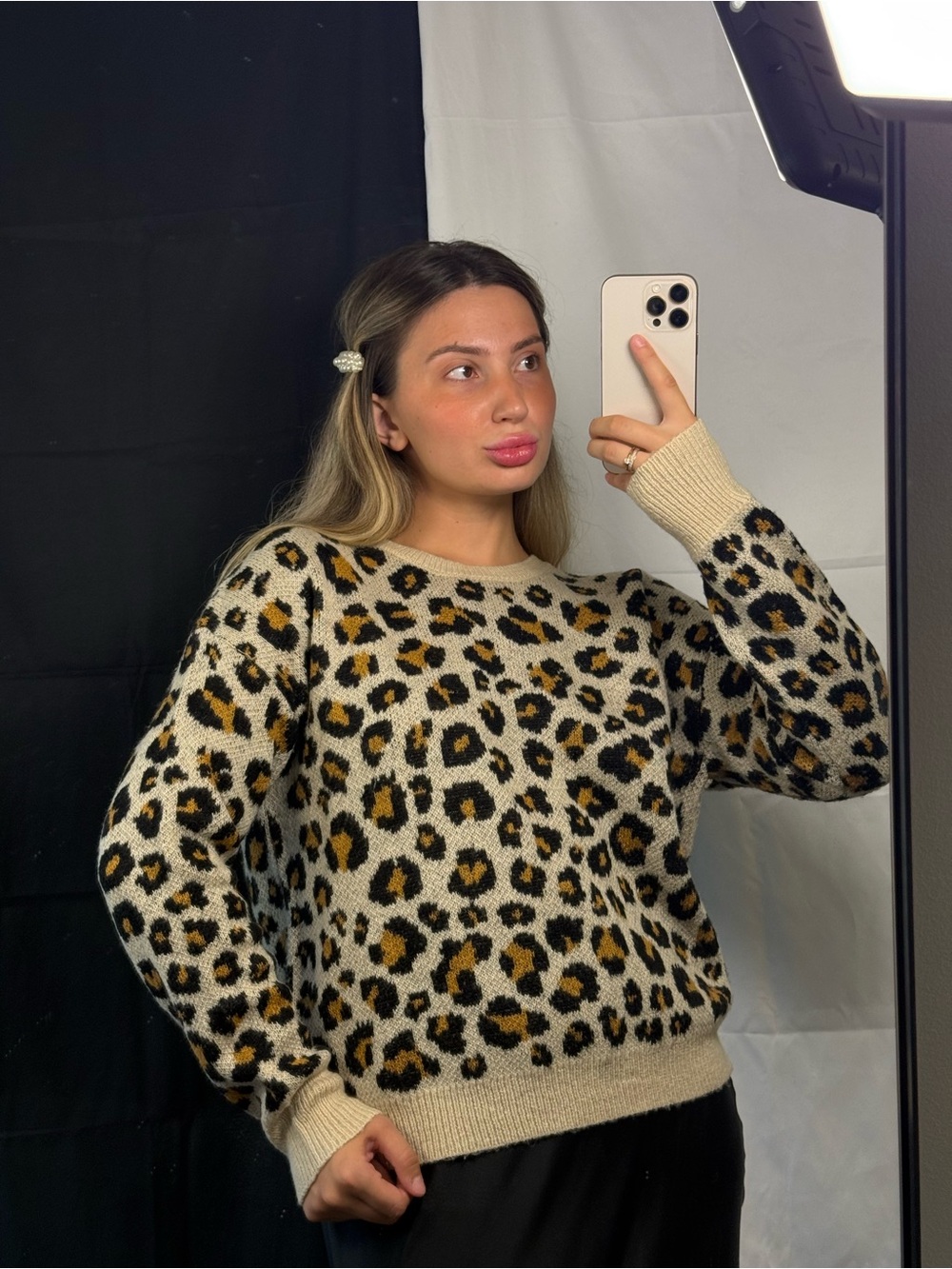 Knox Rose Leopard Crewneck Sweater in Cream, Tan and Black